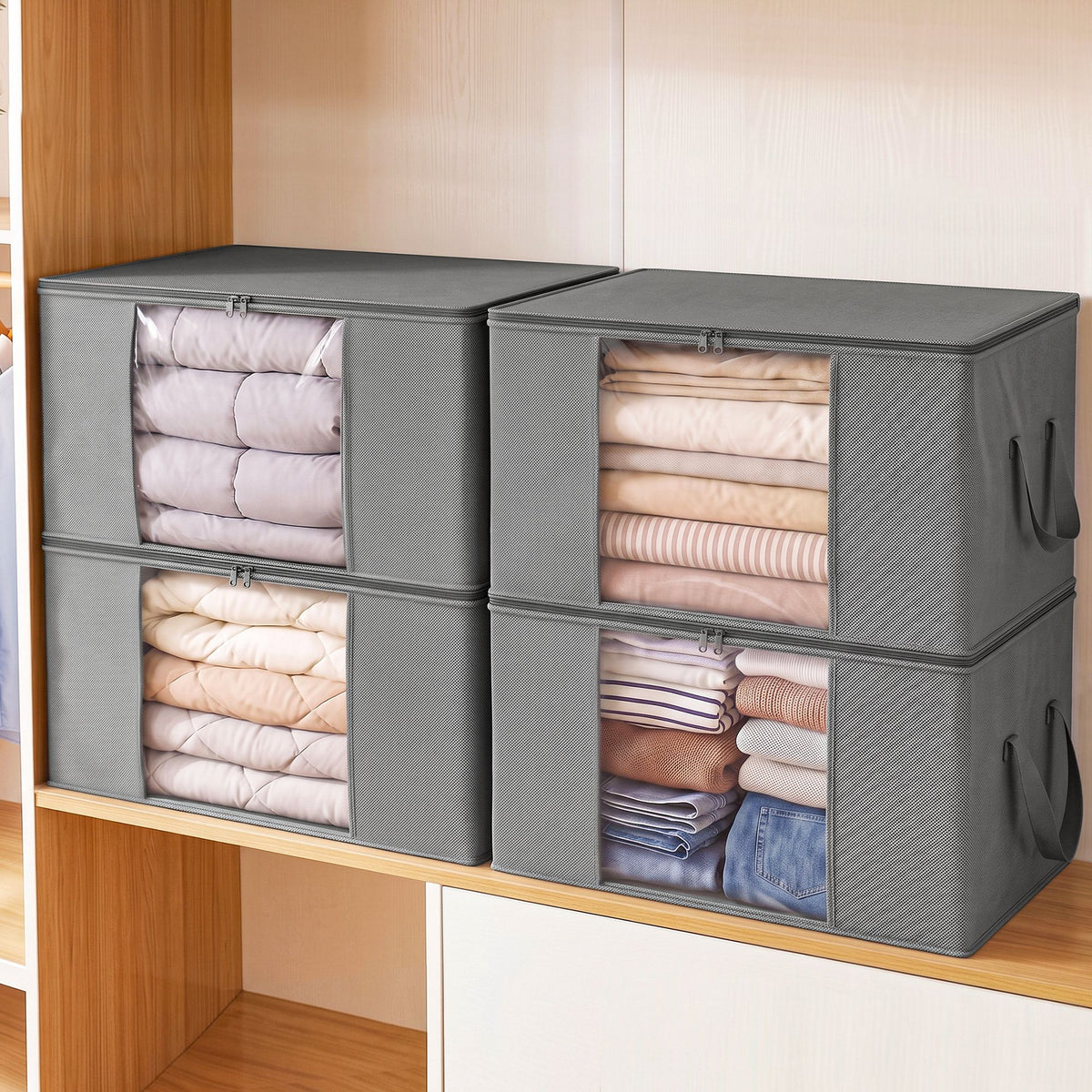 Zip-Up Blanket & Clothes Storage Bags – 84L, Pack of 4, Grey, image 10 of 10