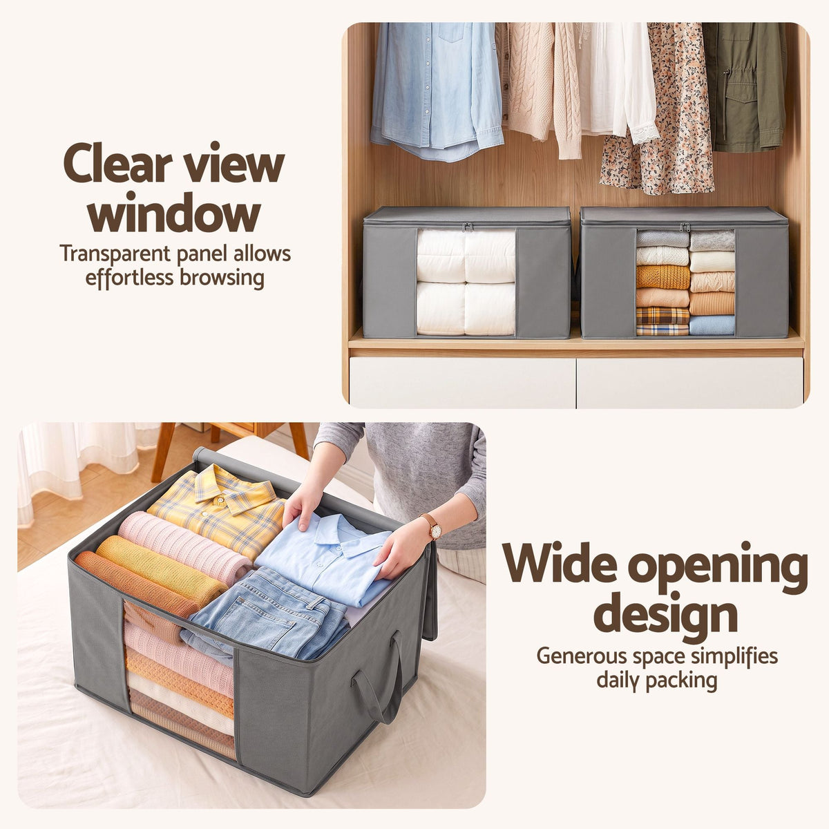 Zip-Up Blanket & Clothes Storage Bags – 84L, Pack of 8, Grey, image 7 of 10