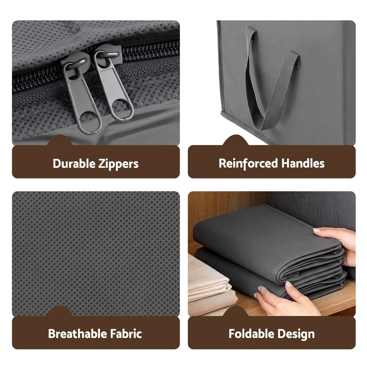Zip-Up Blanket & Clothes Storage Bags – 84L, Pack of 8, Grey, image 8 of 10