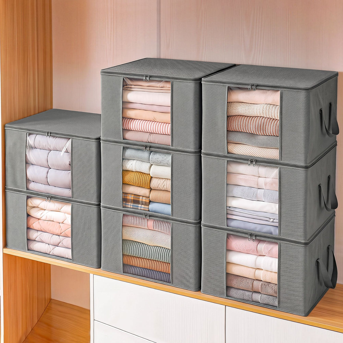 Zip-Up Blanket & Clothes Storage Bags – 84L, Pack of 8, Grey, image 10 of 10