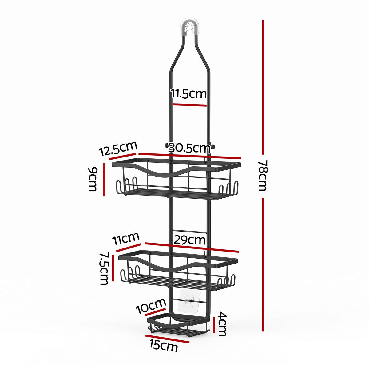 Over-Shower Hanging Caddy – Black, image 3 of 7