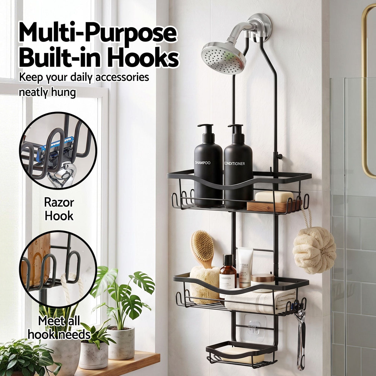 Over-Shower Hanging Caddy – Black, image 6 of 7
