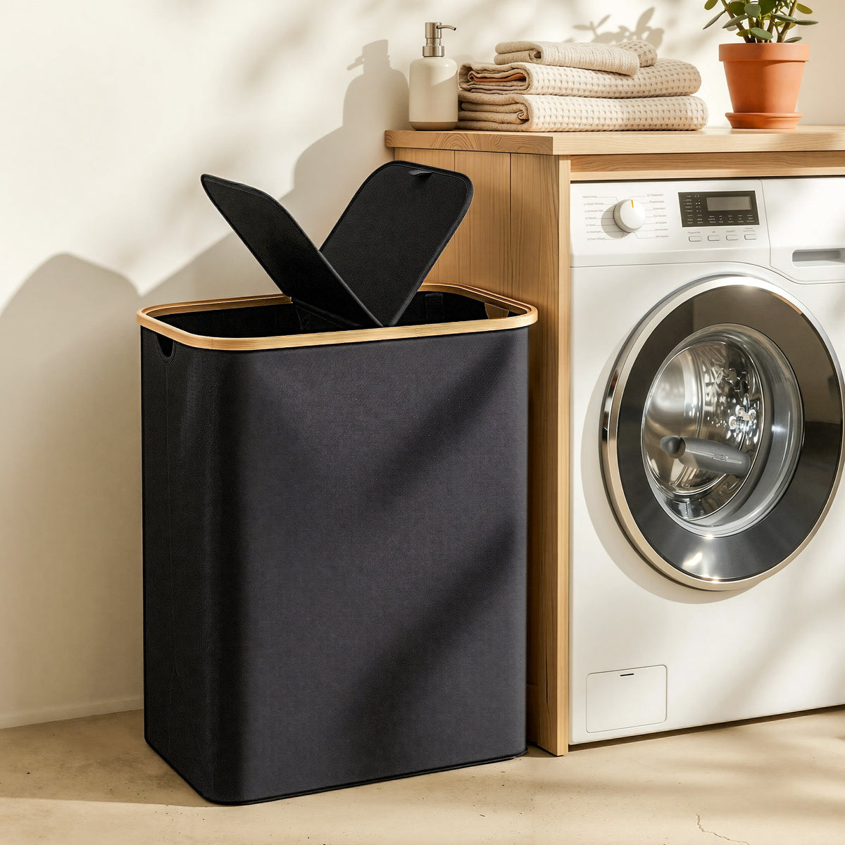 Double Laundry Hamper with Lid – 150L, Black, image 4 of 9