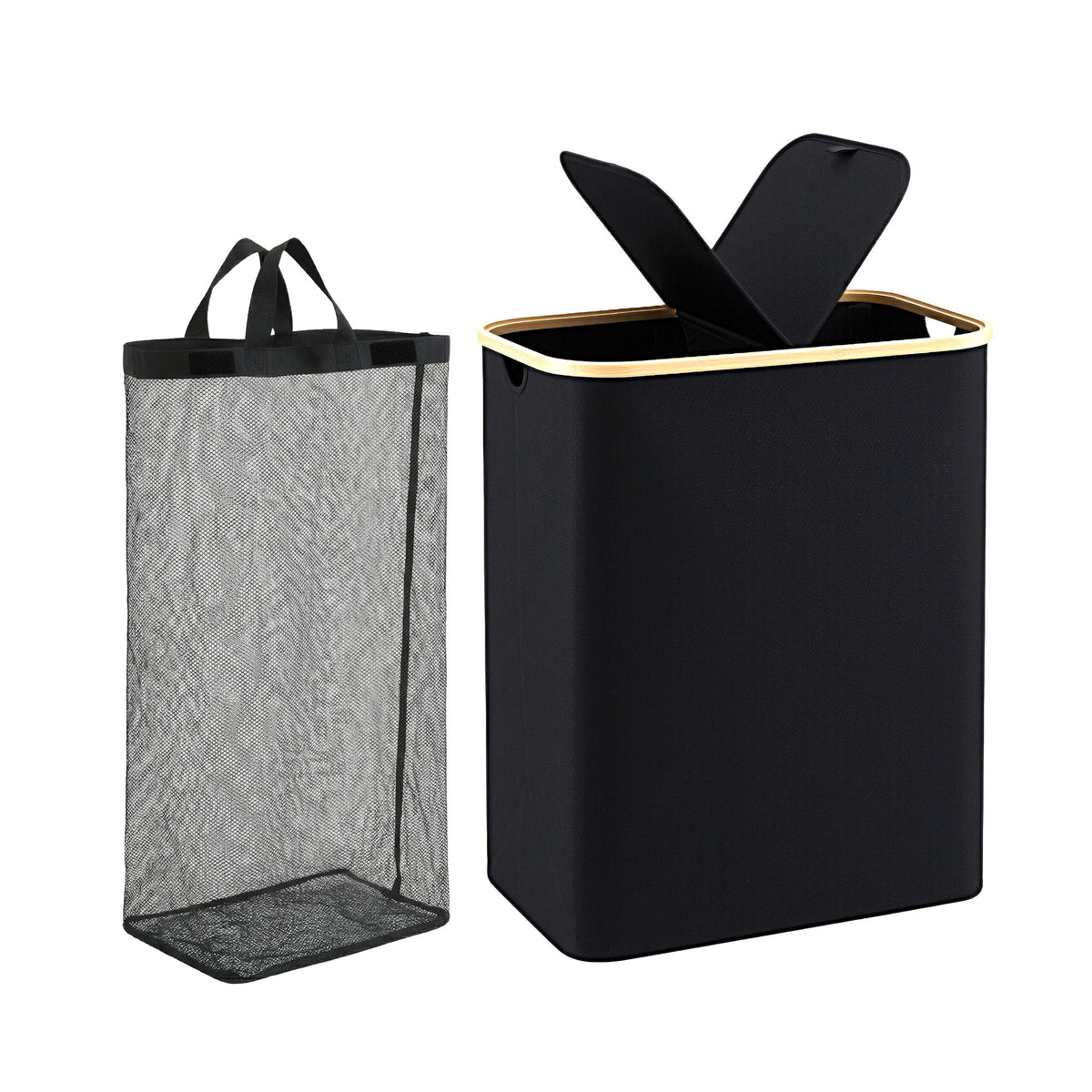 Double Laundry Hamper with Lid – 150L, Black, image 9 of 9