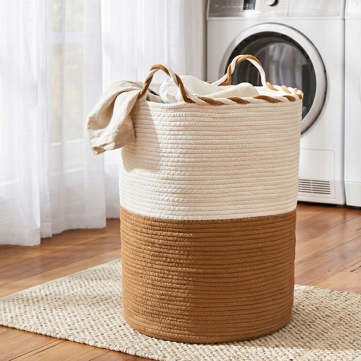 Cotton Rope Laundry Basket – White & Brown, image 4 of 10