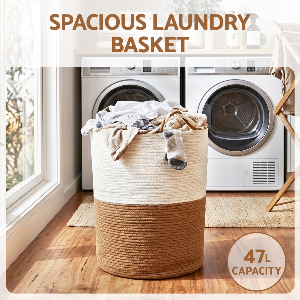 Cotton Rope Laundry Basket – White & Brown, image 5 of 10