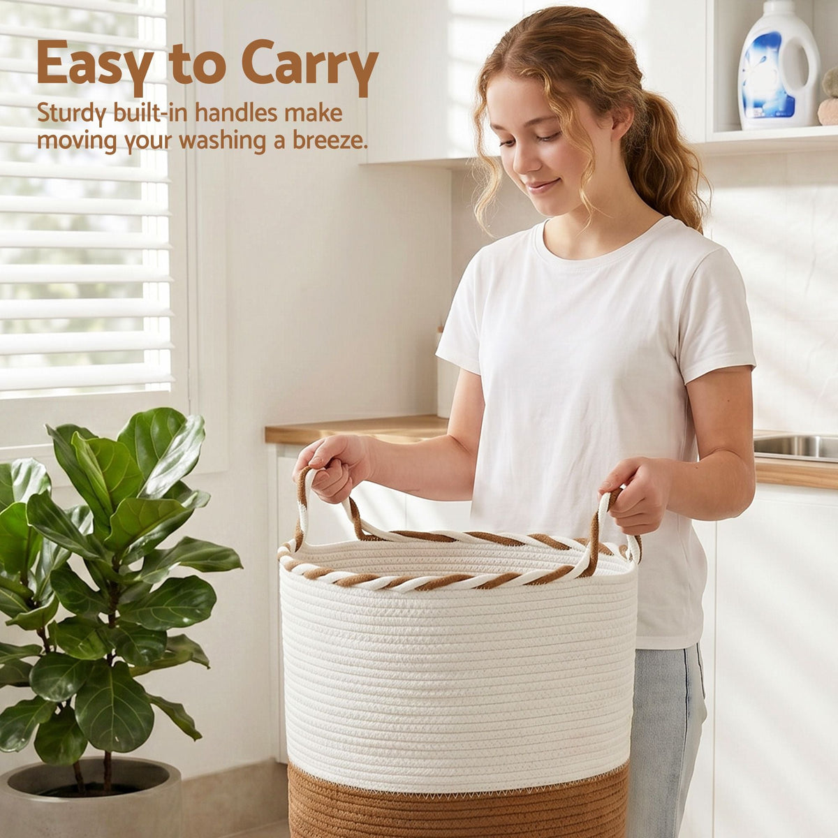 Cotton Rope Laundry Basket – White & Brown, image 6 of 10