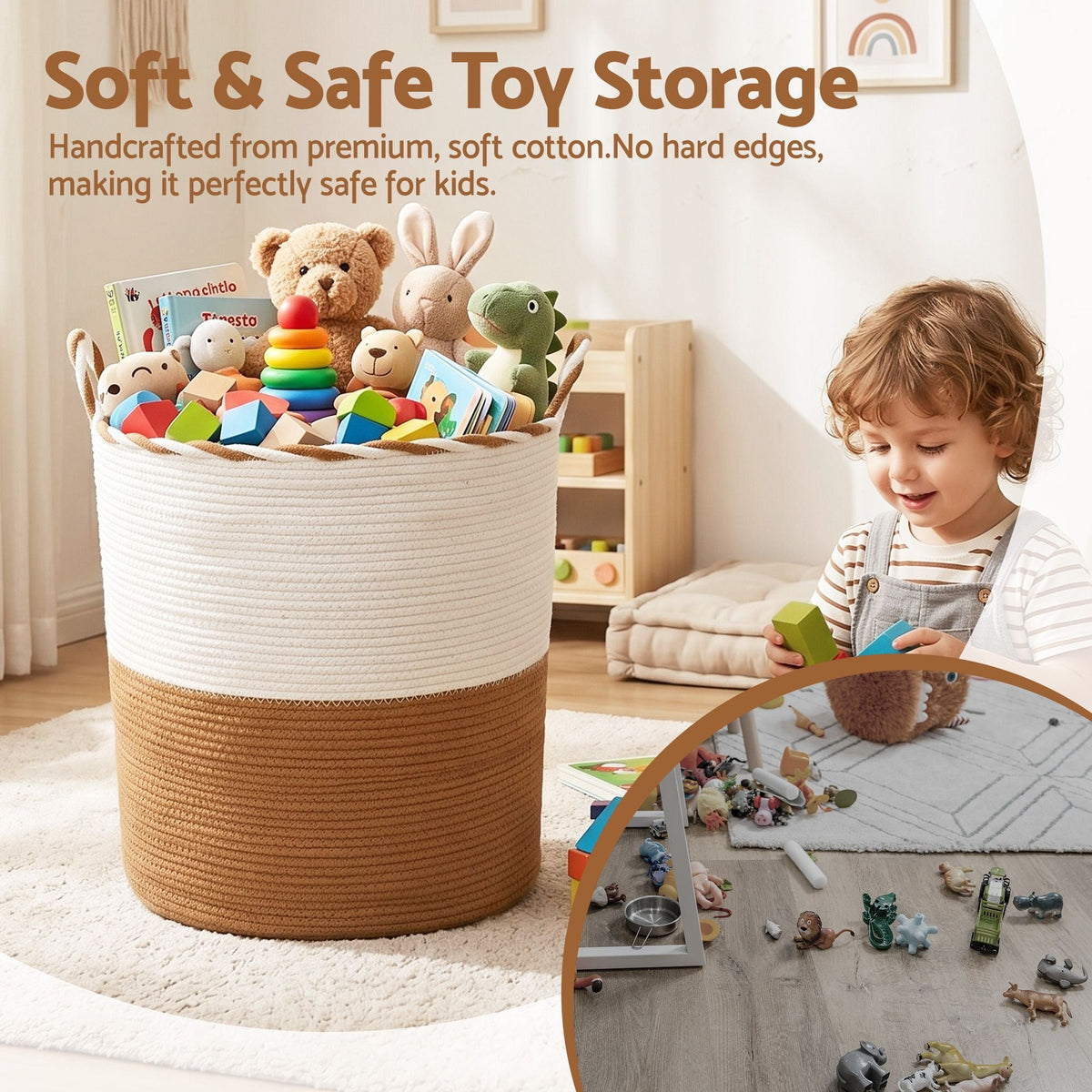 Cotton Rope Laundry Basket – White & Brown, image 7 of 10