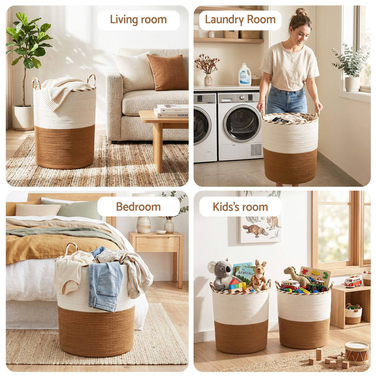 Cotton Rope Laundry Basket – White & Brown, image 9 of 10