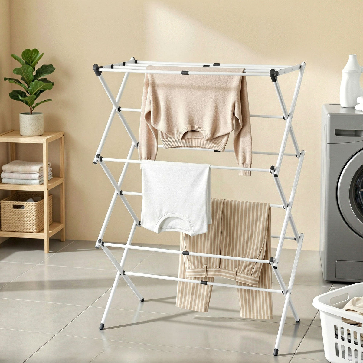 Foldable Clothes Airer – Grey & White