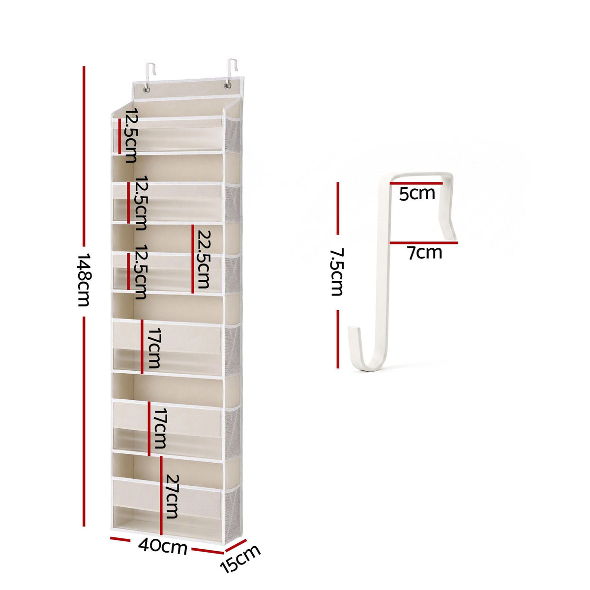 6-Tier Over-Door Organiser – Beige, image 3 of 11