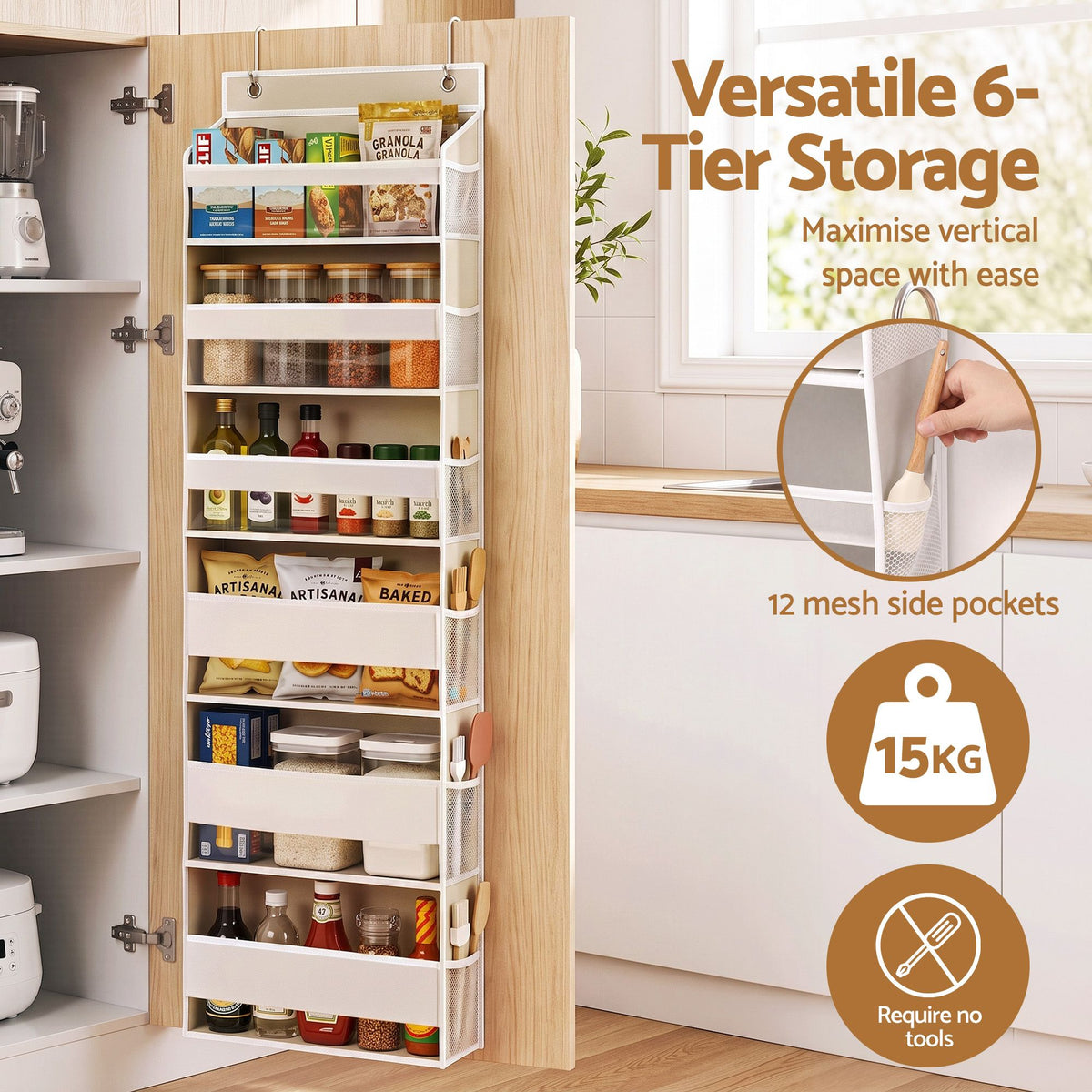 6-Tier Over-Door Organiser – Beige, image 4 of 11