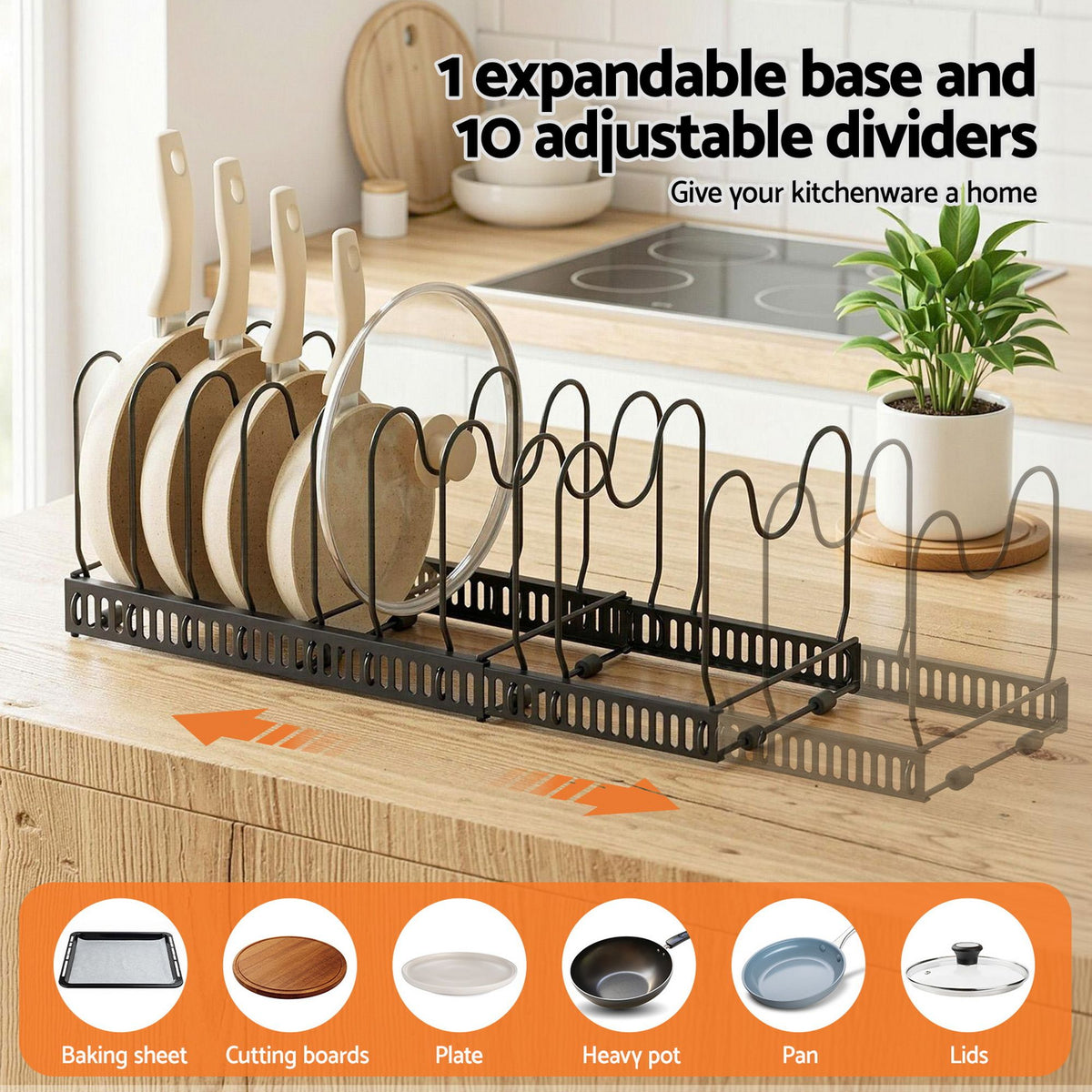 Expandable Pan & Lid Organiser – Black, image 5 of 11