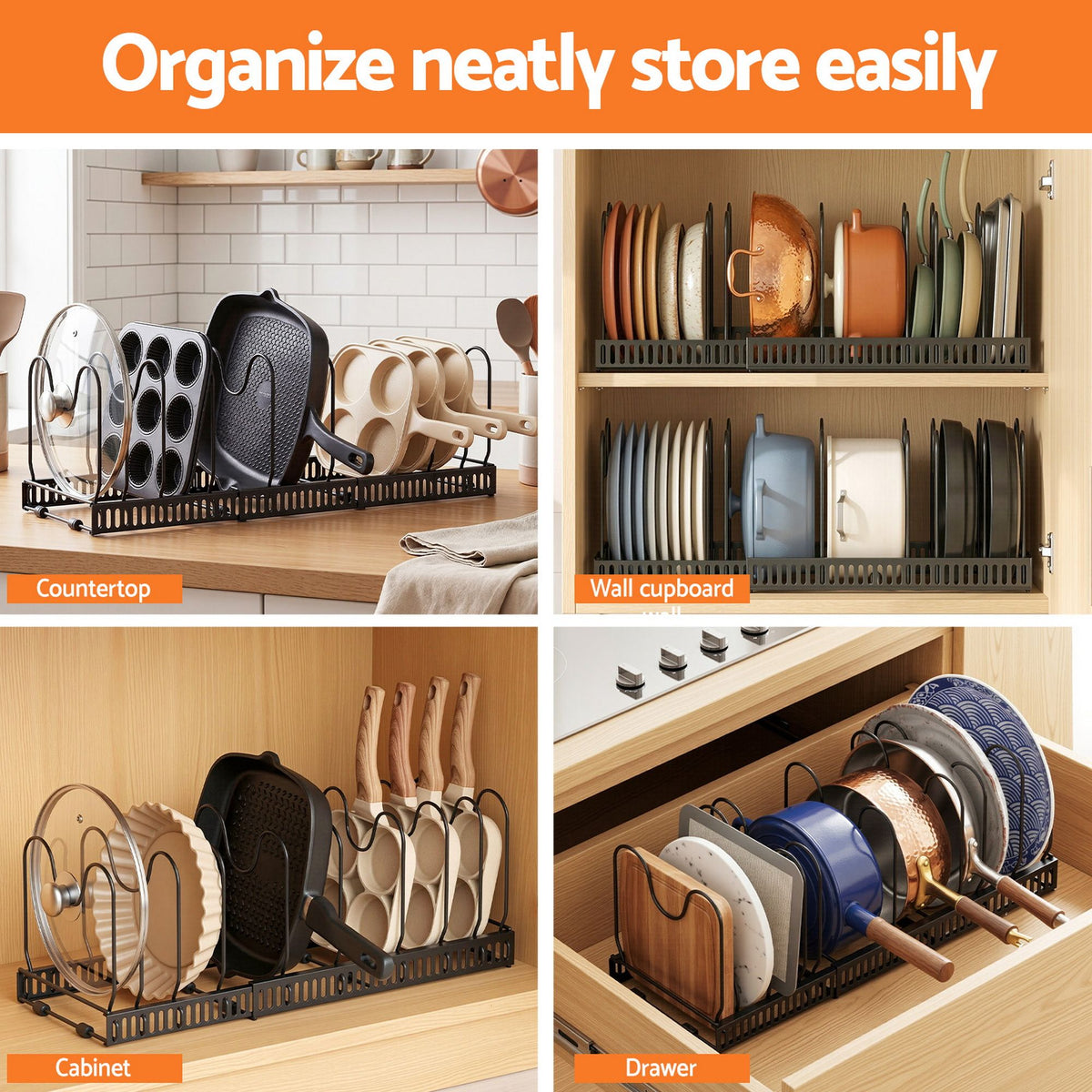 Expandable Pan & Lid Organiser – Black, image 8 of 11