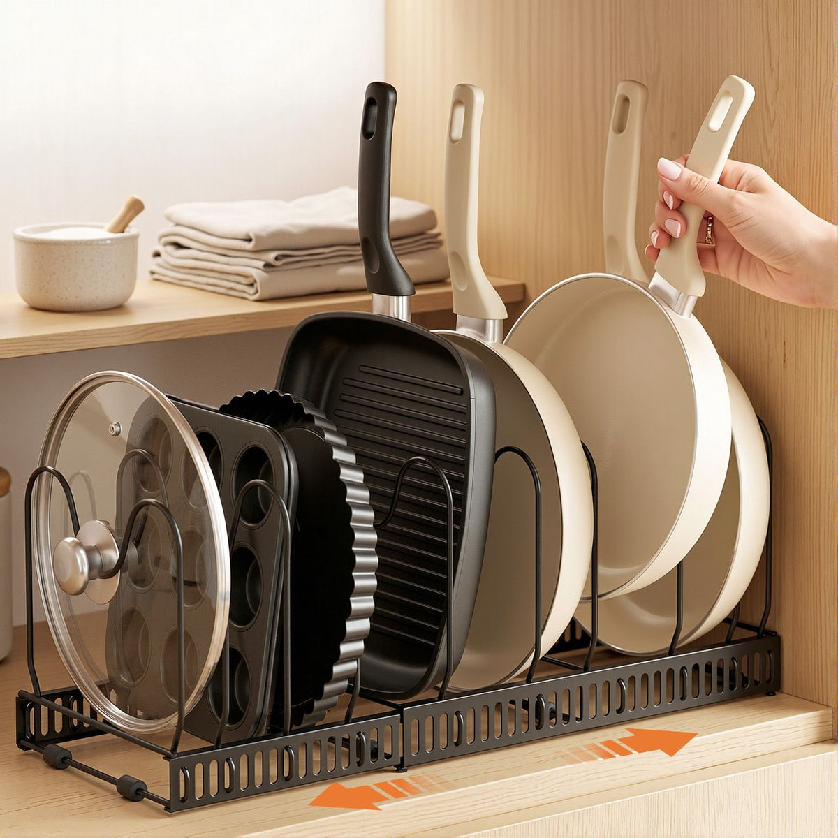 Expandable Pan & Lid Organiser – Black, image 10 of 11