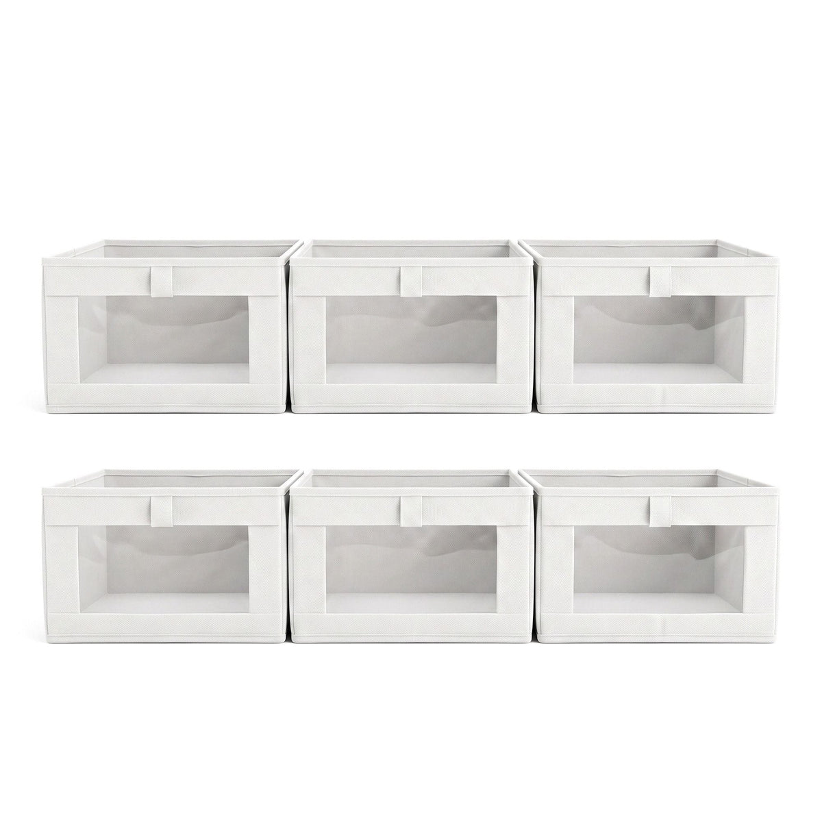 Linen-Look Wardrobe Storage Bins – Pack of 6, White, image 6 of 9