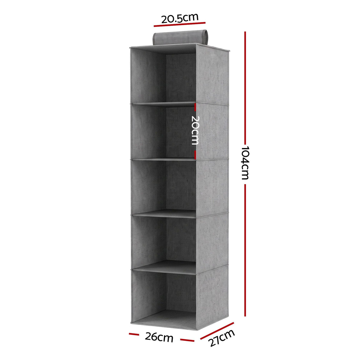 5-Shelf Hanging Wardrobe Organiser – Grey, image 3 of 6