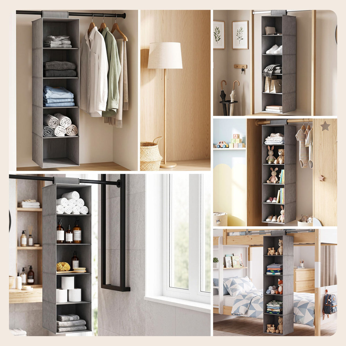 5-Shelf Hanging Wardrobe Organiser – Grey, image 6 of 6