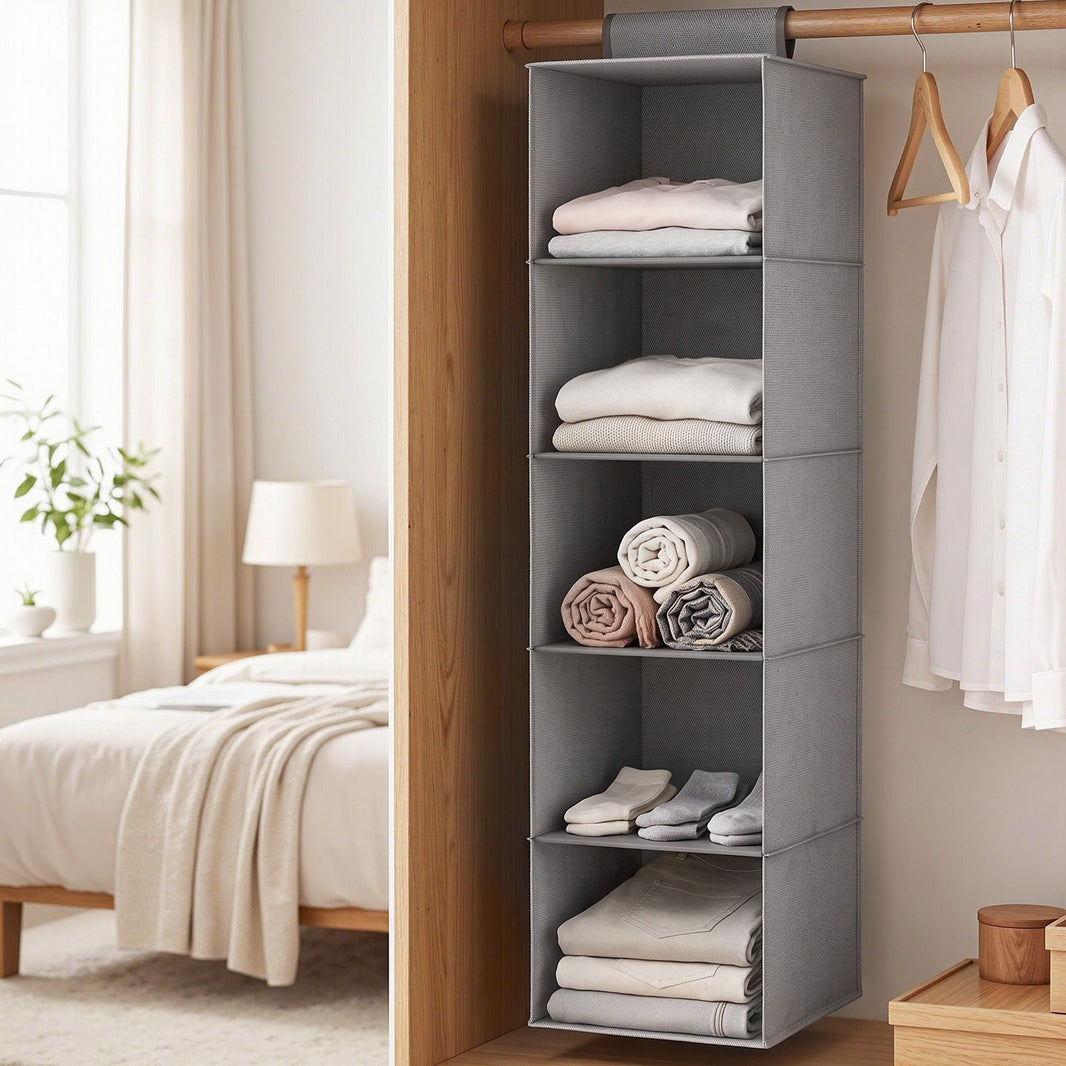 5-Shelf Hanging Wardrobe Organiser – Grey
