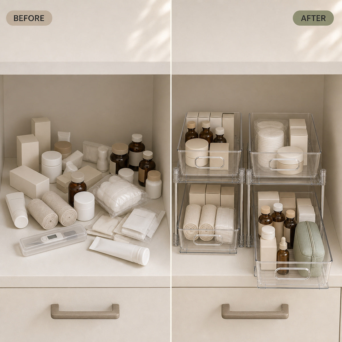 Clear Two-Tier Pull-Out Cupboard Organiser, image 5 of 8