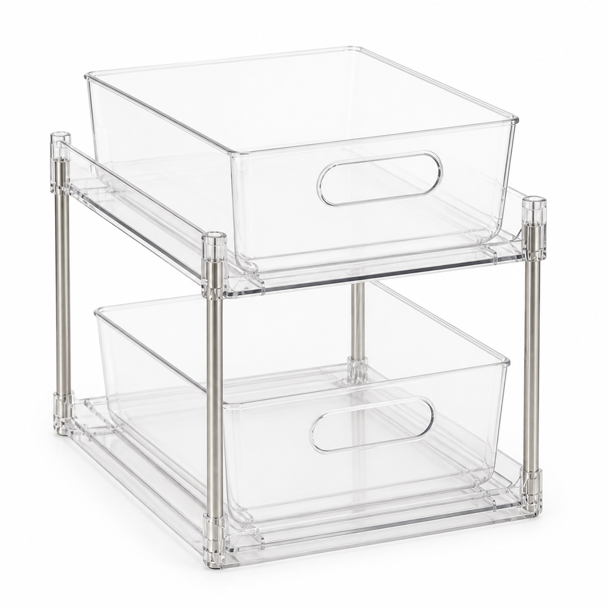 Clear Two-Tier Pull-Out Cupboard Organiser, image 2 of 8