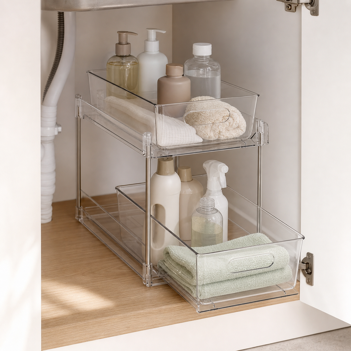 Clear Two-Tier Pull-Out Cupboard Organiser, image 7 of 8