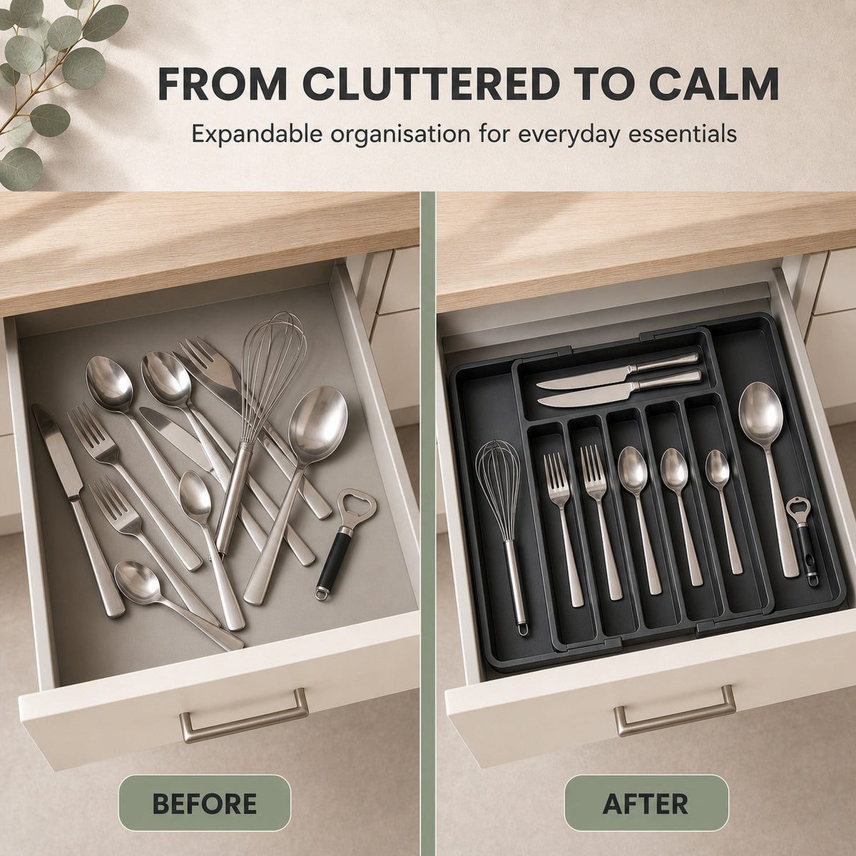 Expandable Cutlery Drawer Organiser – Black, 33–57 cm, image 6 of 8