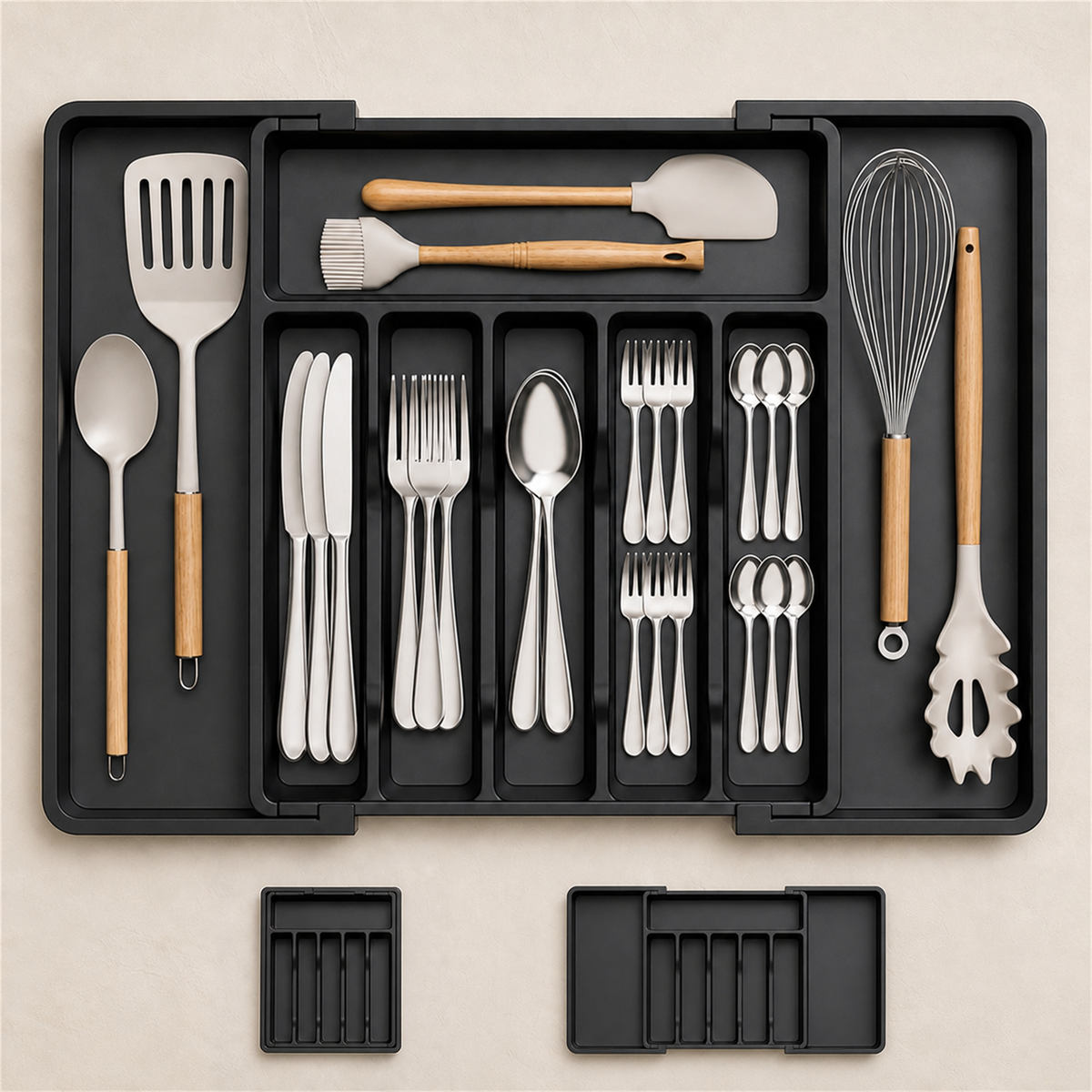 Expandable Cutlery Drawer Organiser – Black, 33–57 cm, image 5 of 8