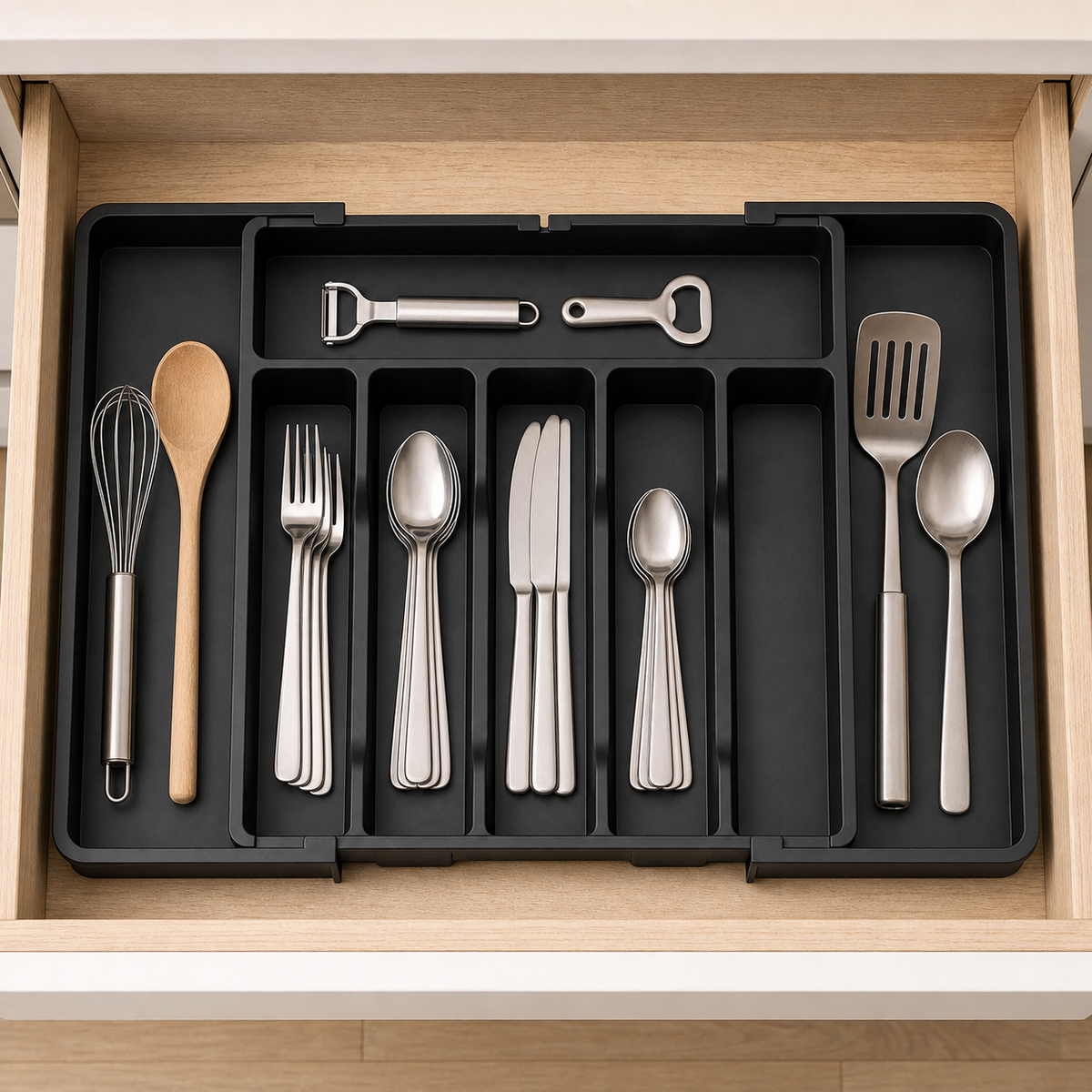Expandable Cutlery Drawer Organiser – Black, 33–57 cm, image 7 of 8