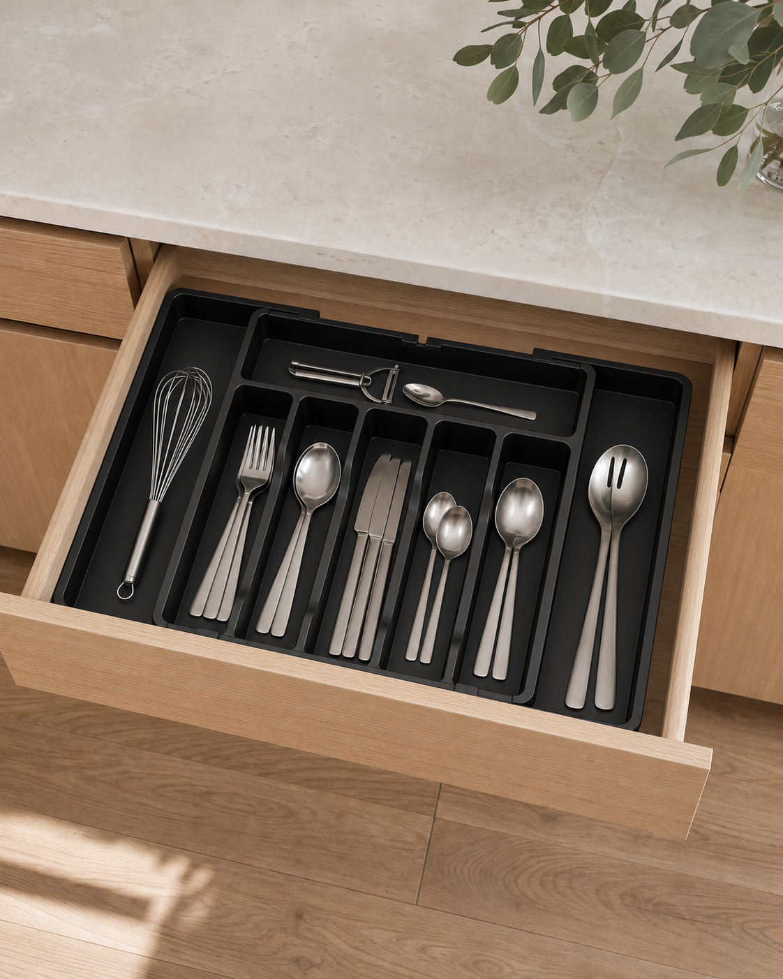 Expandable Cutlery Drawer Organiser – Black, 33–57 cm
