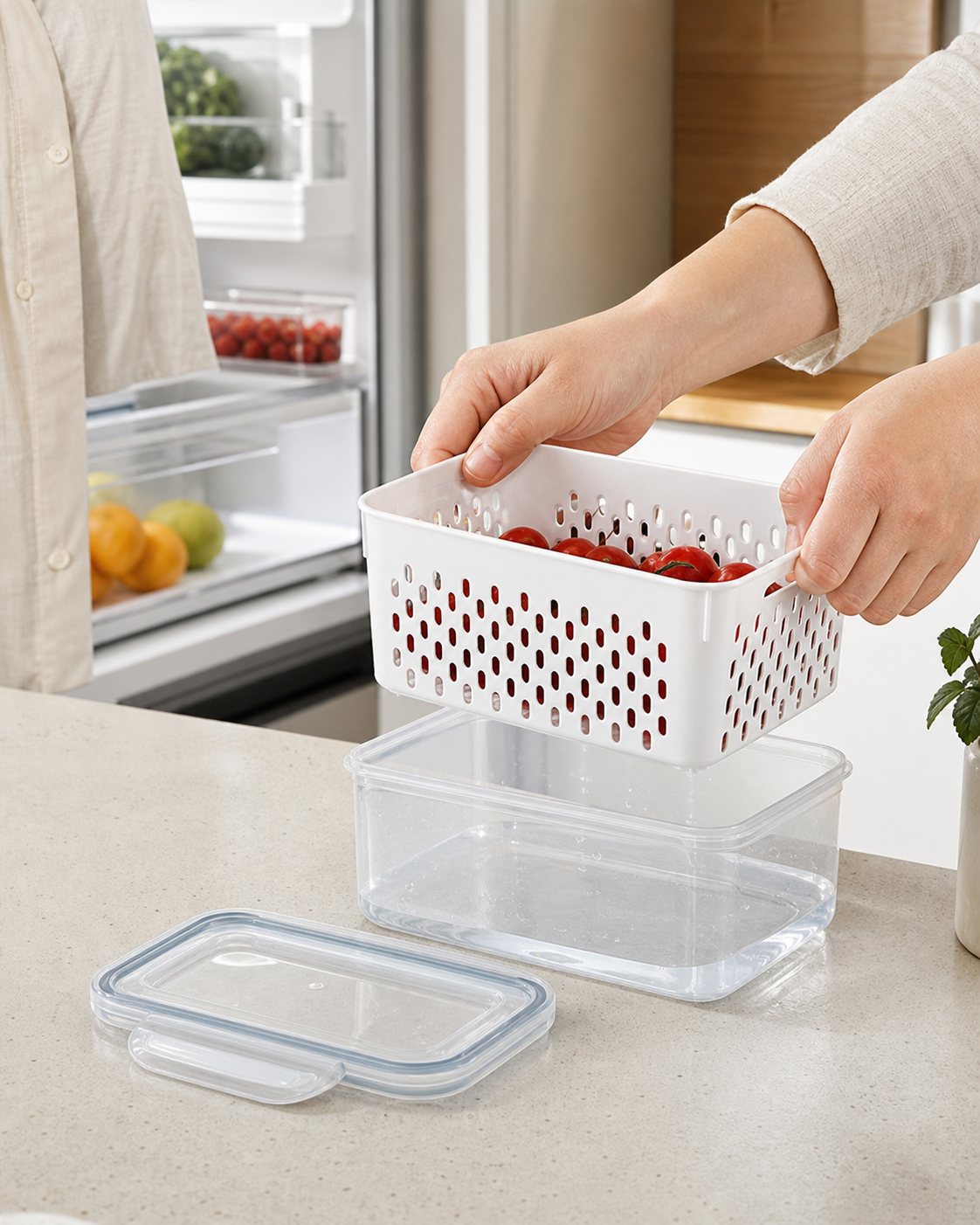 Fridge Produce Containers with Drain Baskets – Set of 3, image 3 of 8