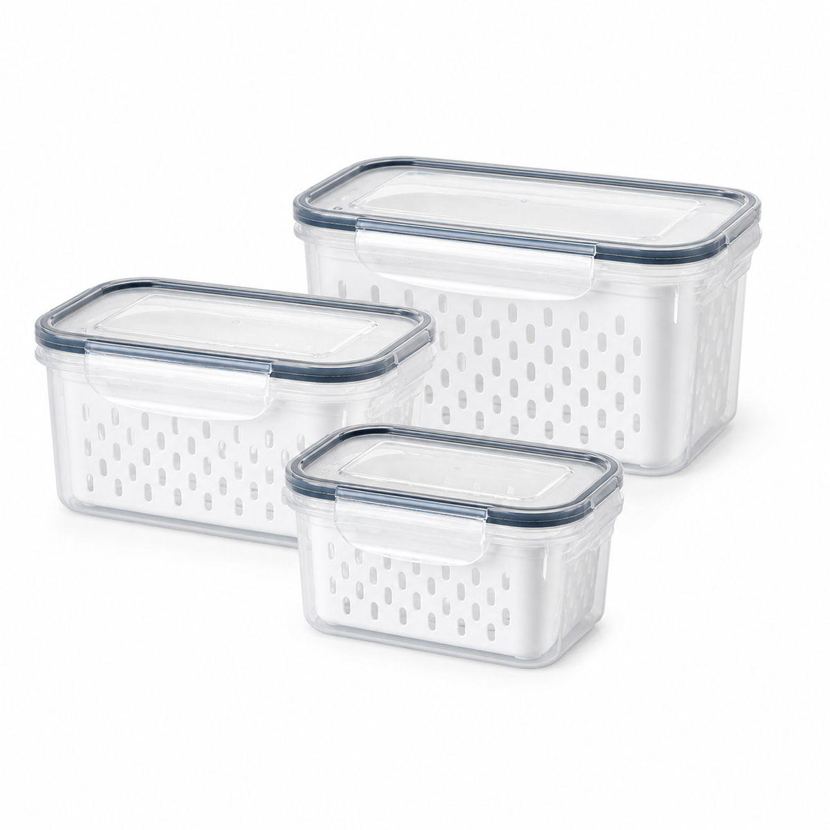Fridge Produce Containers with Drain Baskets – Set of 3, image 2 of 8