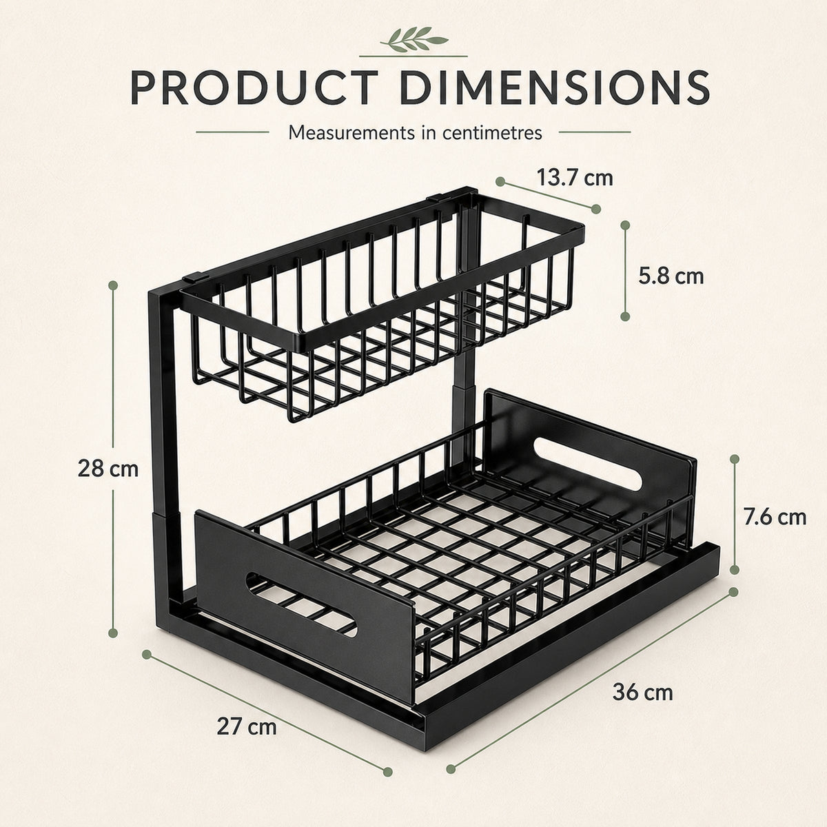 Metal Two-Tier Pull-Out Under-Sink Organiser – Black, image 5 of 8