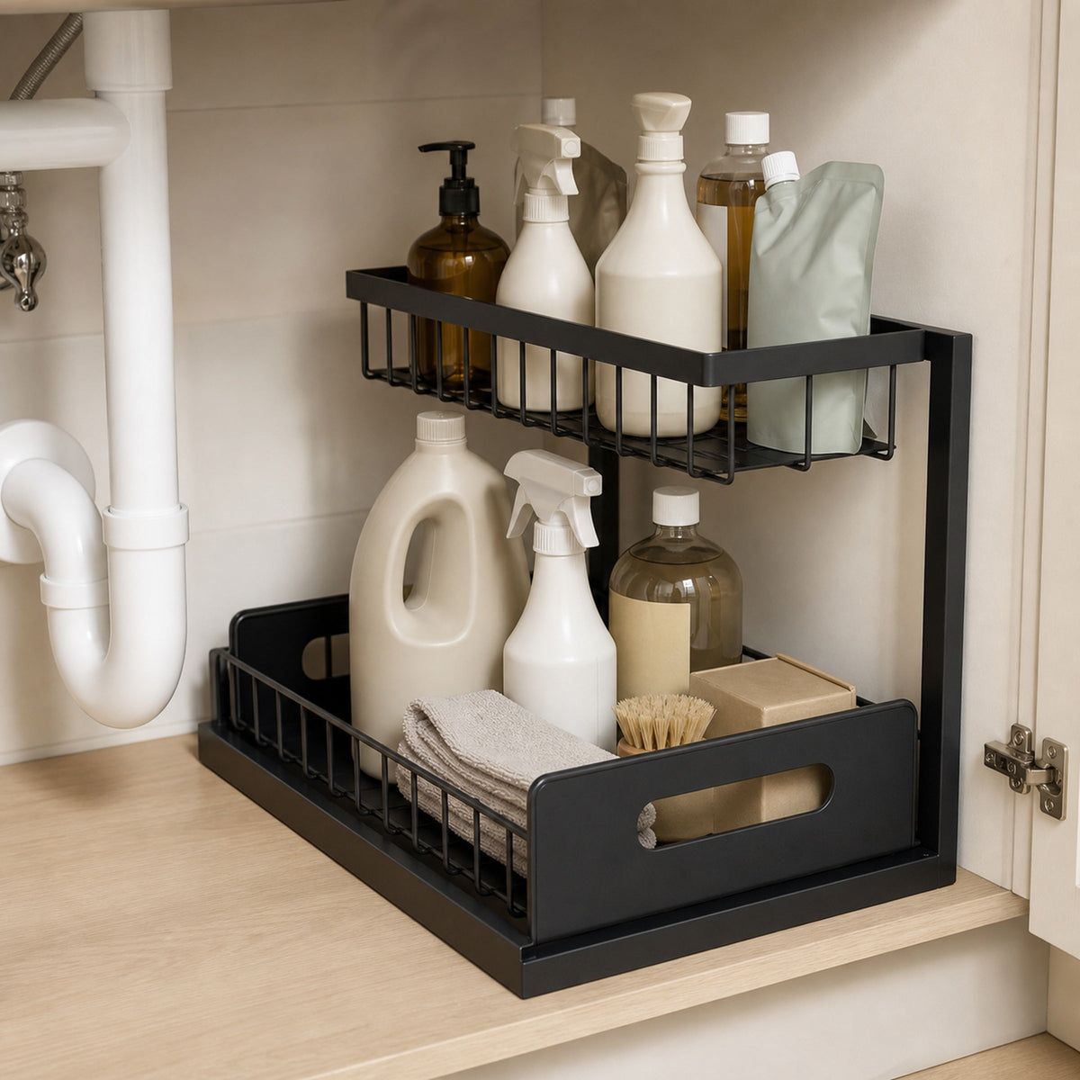 Under-Sink Organiser Pair – Metal, Two-Tier, image 2 of 6