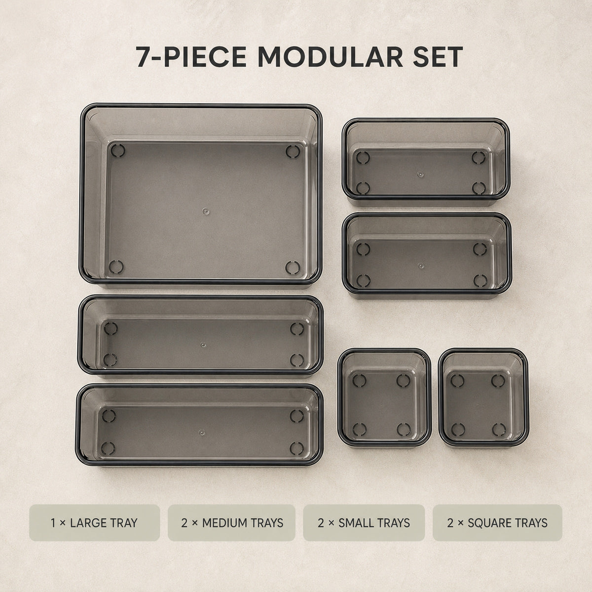 Modular Drawer Organisers – Set of 7, Transparent Black, image 3 of 7