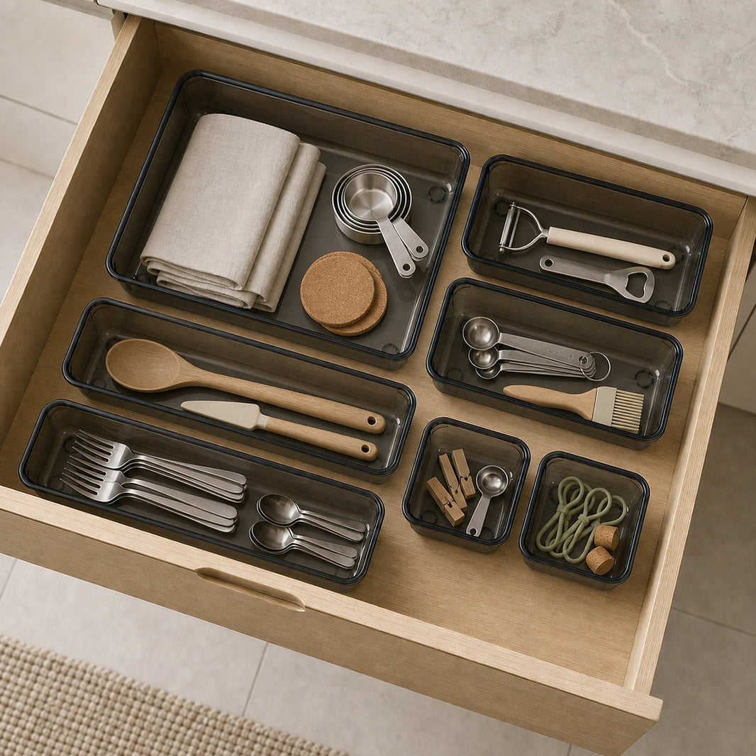 Modular Drawer Organisers – Set of 7, Transparent Black
