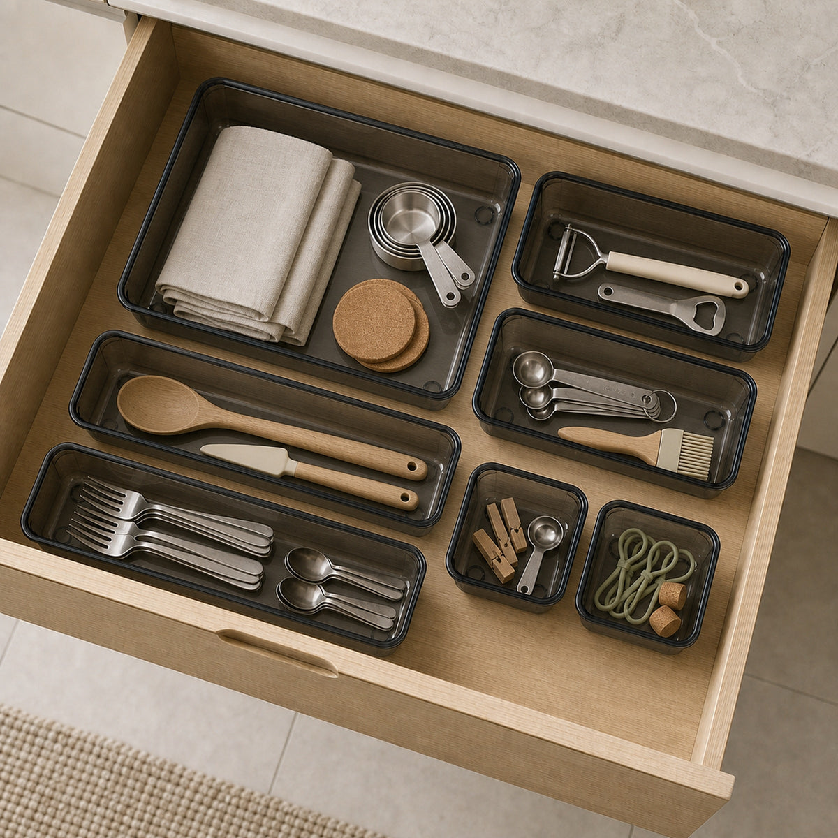 Modular Drawer Organisers – Set of 7, Transparent Black