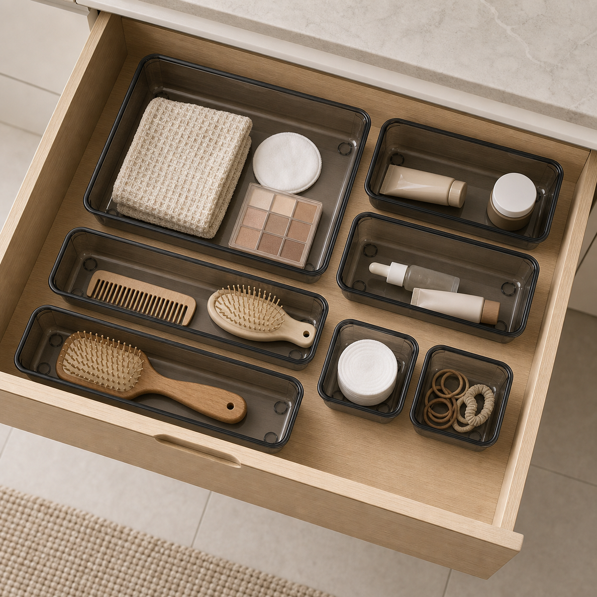 Modular Drawer Organisers – Set of 7, Transparent Black, image 5 of 7