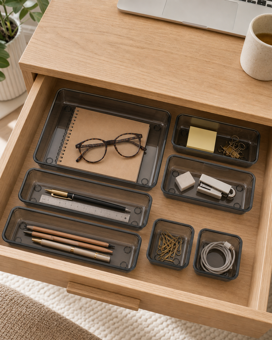 Modular Drawer Organisers – Set of 7, Transparent Black, image 4 of 7
