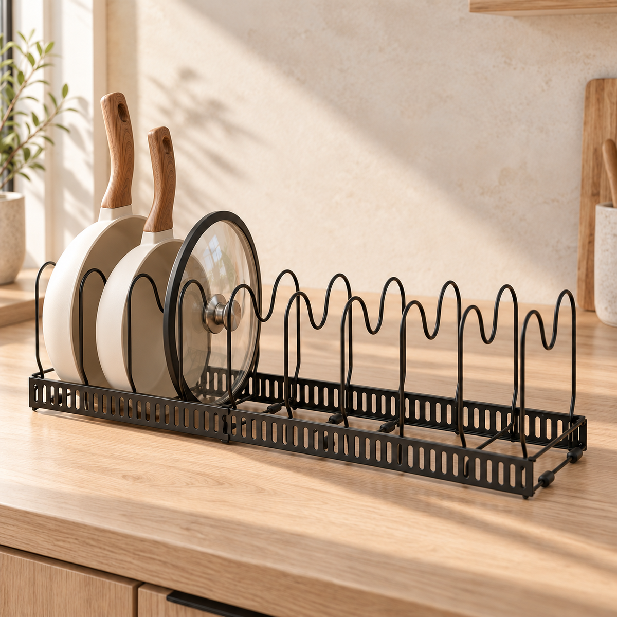 Expandable Pan & Lid Organiser – Black