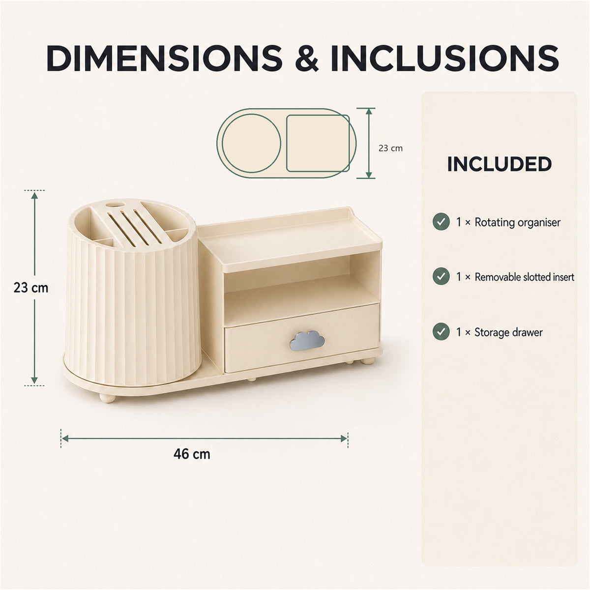 Countertop Organiser with Rotating Utensil Caddy – Cream, image 3 of 6