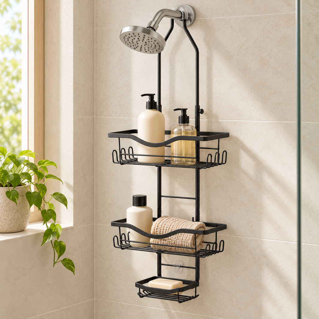 Over-Shower Hanging Caddy – Black