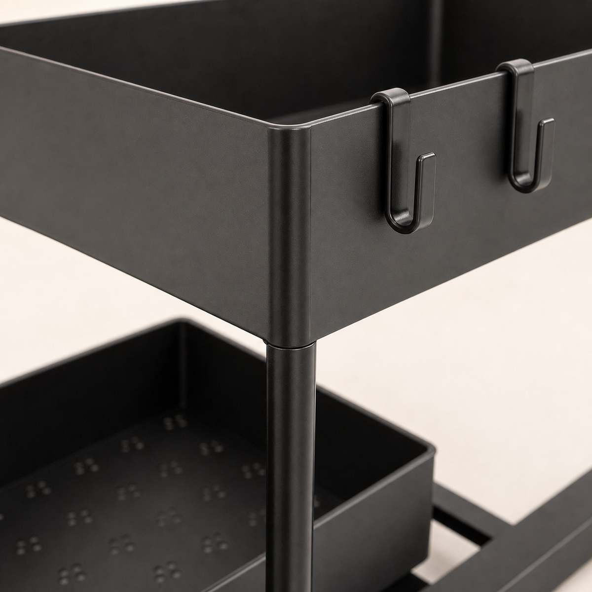 Two-Tier Pull-Out Under-Sink Organiser with Hooks – Black, image 4 of 8