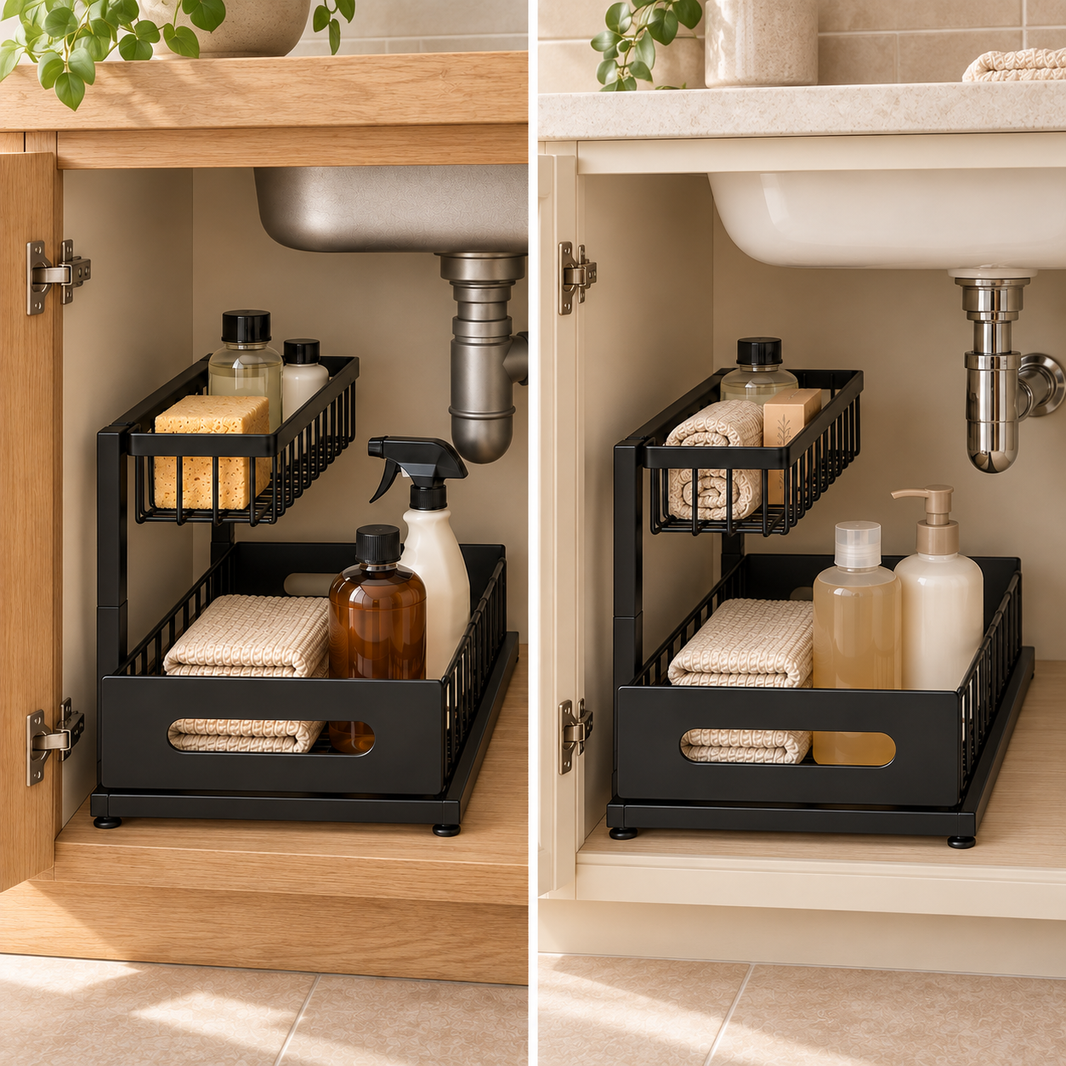 Under-Sink Organiser Pair – Metal, Two-Tier